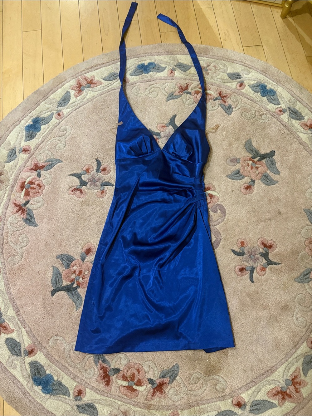 B. Smart Cobalt Blue Halter Satin Mini Dress